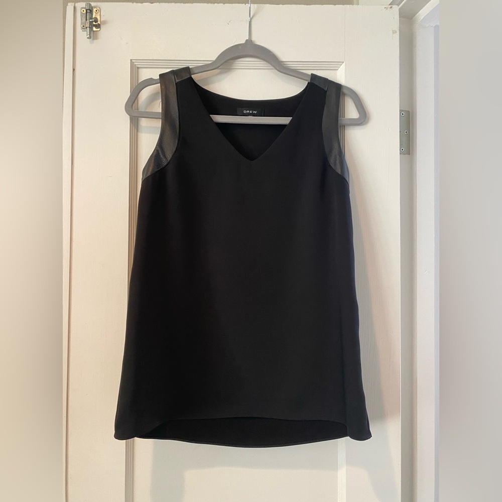 Drew Black Tank with Leather Detailing